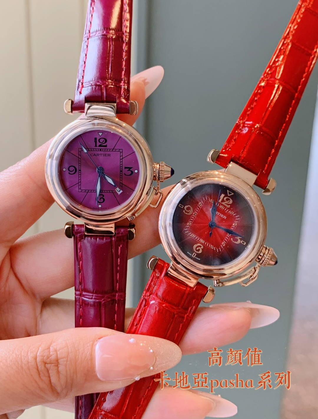 [?? White 300/ rose gold 320. Diamond ring ?20] ??PASHADECARTIER watch, square with round, 35mm model, imported Swiss quartz movement, 316L stainless steel case, Italian calfskin strap, tempered steel blue luminous hands, perfect for every woman! ?????? ?