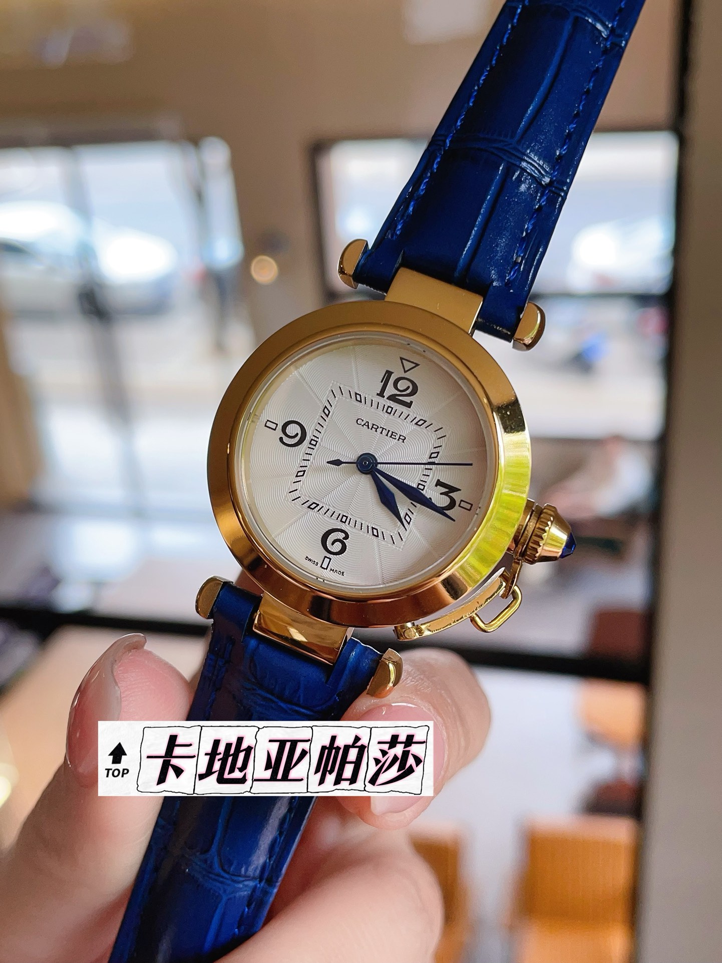 [?? White 300/ rose gold 320. Diamond ring ?20] ??PASHADECARTIER watch, square with round, 35mm model, imported Swiss quartz movement, 316L stainless steel case, Italian calfskin strap, tempered steel blue luminous hands, perfect for every woman! ?????? ?