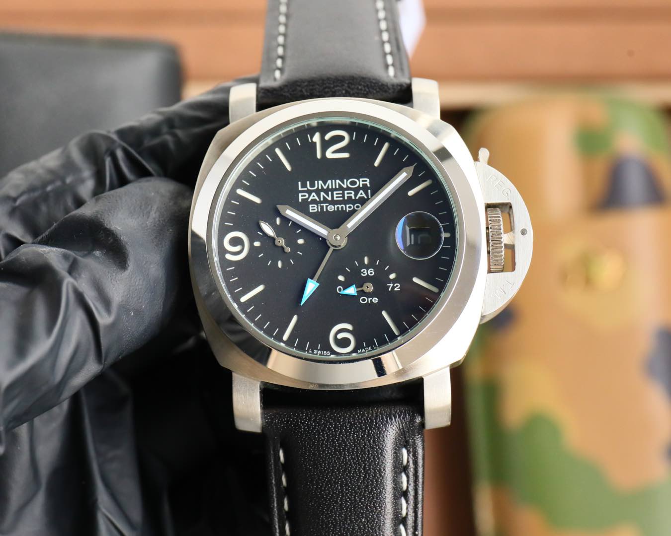 610?? PANERAI arc coated glass 44mm*16mm top-grain cowhide strap with original pin buckle automatic mechanical A watch from a tough guy