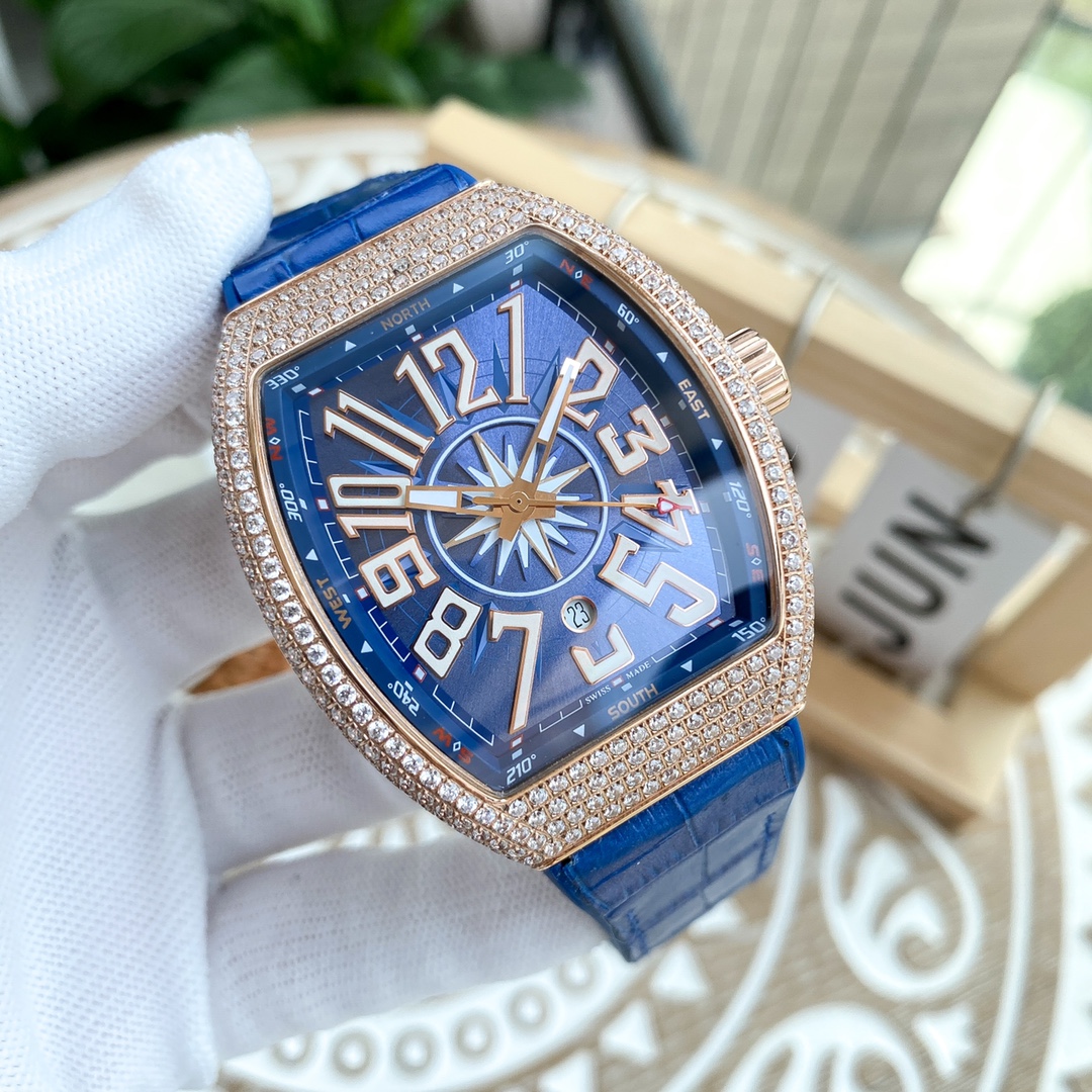 seven hundred. ? ? Franck Muller ??SC DT series ??54*42*15mm automatic mechanical movement, blue light coated glass, 316 stainless steel Xin case, 3D dial, cowhide strap, bottom rubber original folding clasp blend sporty design style, perfect arc interlay