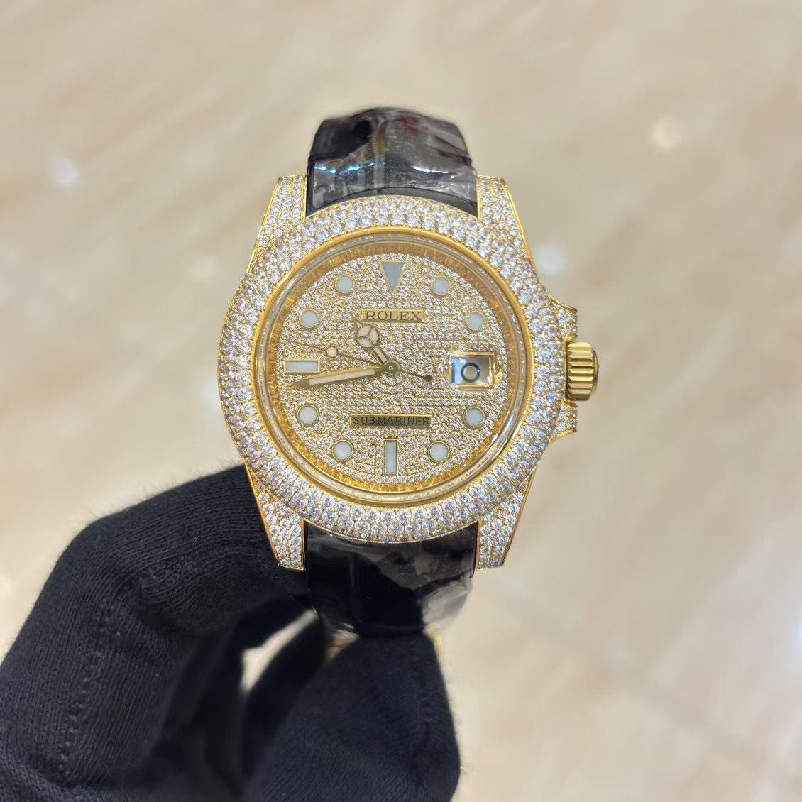 ?? New modified diamond-encrusted Rolex ? watch ?? - Submariner (Submariner) gold alligator leather diamond-Encrusted collection! A magnificent and luxurious watch, seductive and tense, the perfect choice for an air of luxury, a symbol of status, suitable
