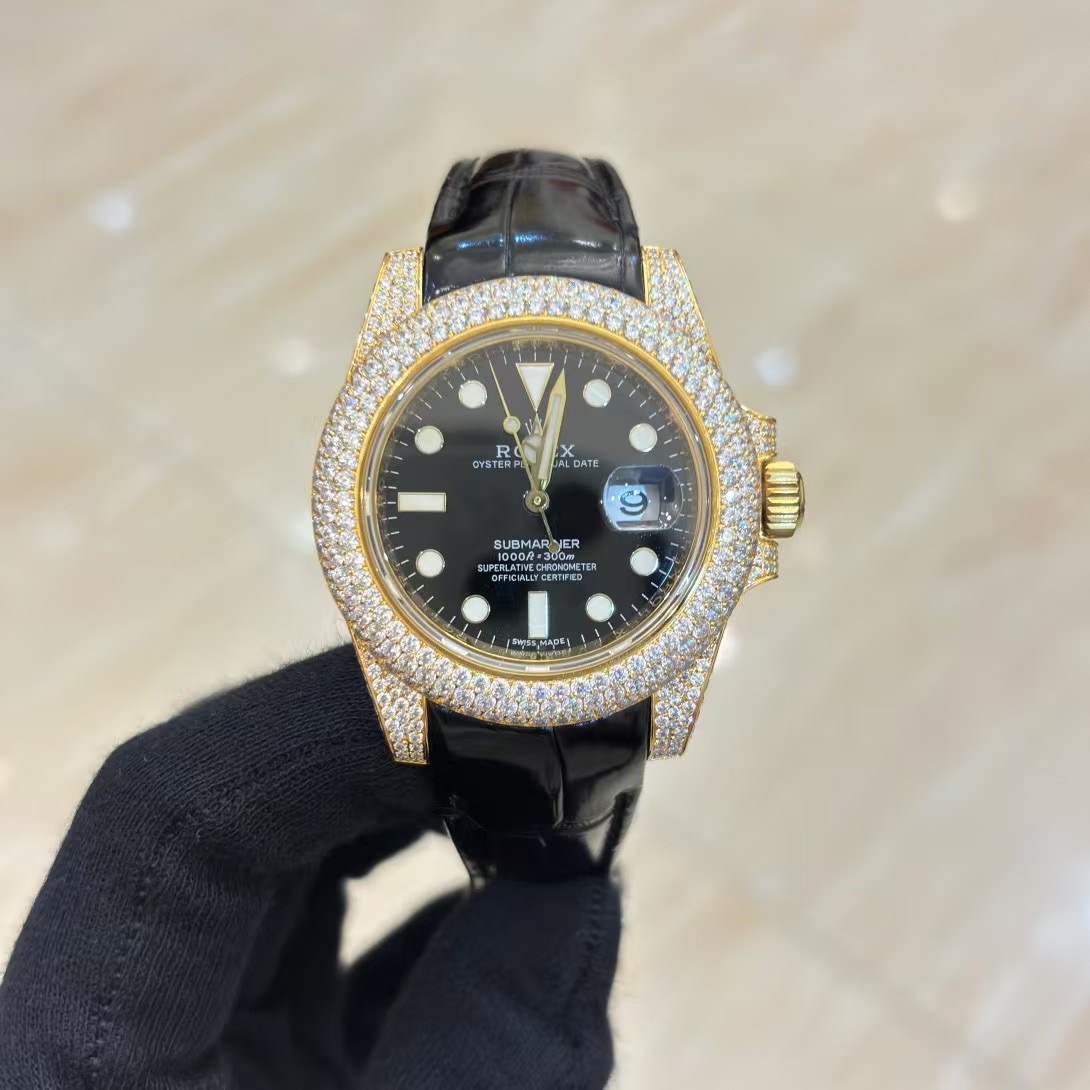 ?? New modified diamond-encrusted Rolex ? watch ?? - Submariner (Submariner) gold alligator leather diamond-Encrusted collection! A magnificent and luxurious watch, seductive and tense, the perfect choice for an air of luxury, a symbol of status, suitable