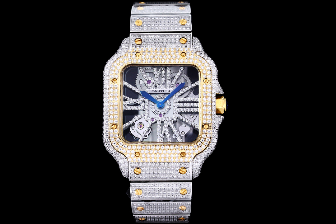 Cartier Santos Hollowed-out full diamond collection
First release SF creates the strongest 1:1 replica
The parameters are in sync with the original
Dial diameter: 39.8 mm
Movement: Swiss Ronda 4S20 modified quartz movement
Case thickness: 9.08 mm
Dial col