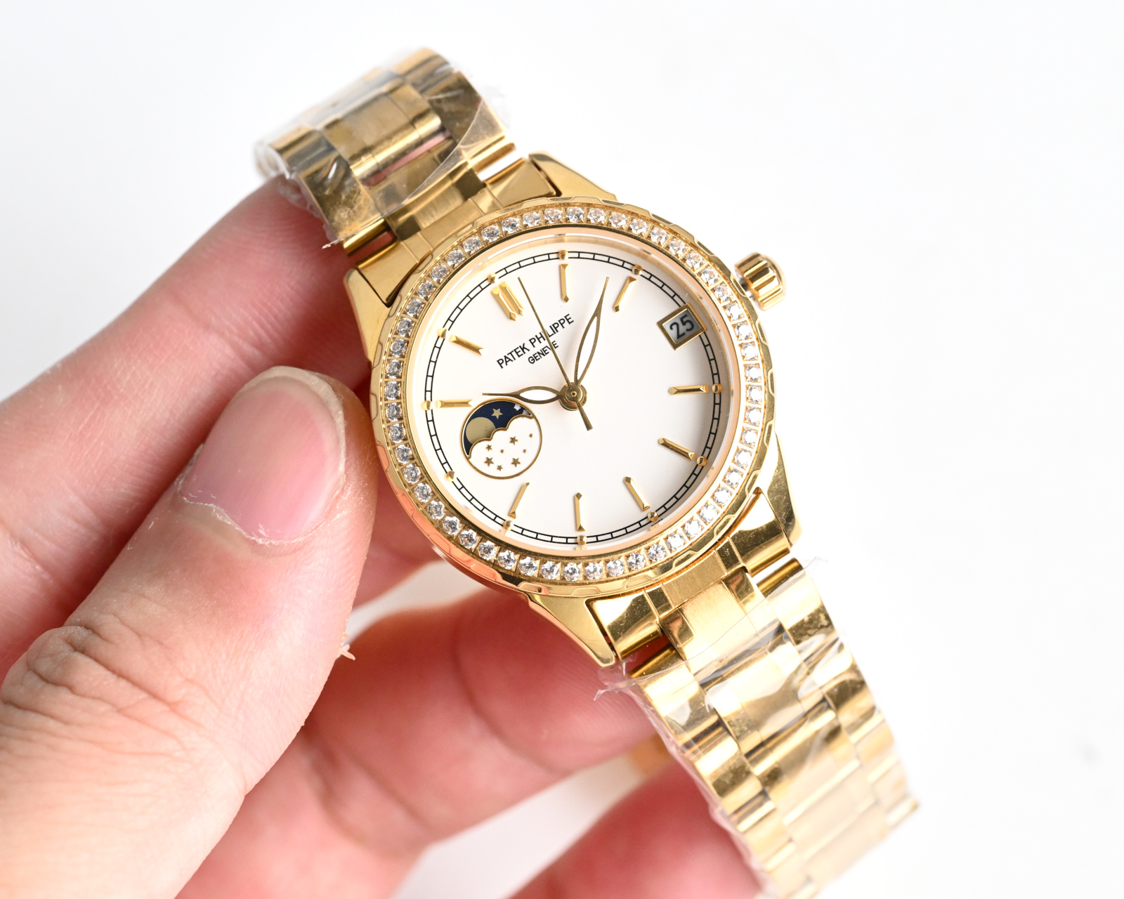 White steel 1000, diamond steel 1050
PATEK PHILIPPE Lady Jewelry Series Moon [Moon] Phase [Sun] Series 9? Letter position Sun Moon Star function, with original imported moon phase movement (0 repair 0 after-sales), with high-end mother-of-pearl dial Fashi
