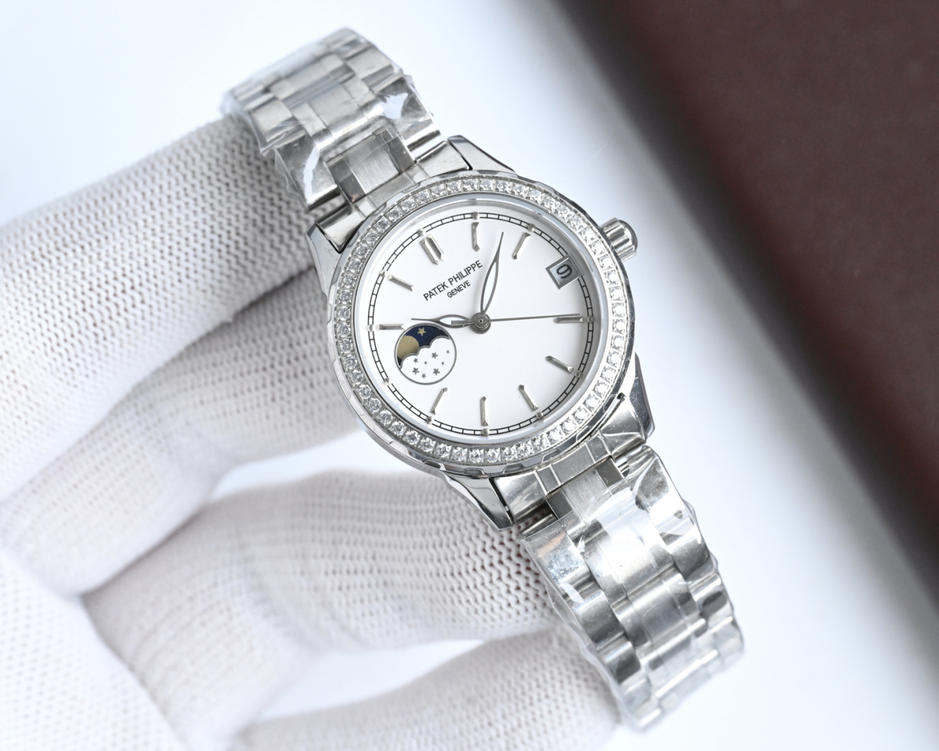 PATEK PHILIPPE Lady Jewelry Series Moon [Moon] Phase [Sun] Series 9? Letter position Sun Moon Star function, with original imported moon phase movement (0 repair 0 after-sales), with high-end mother-of-pearl dial Fashionable women WATCH Night hour super l