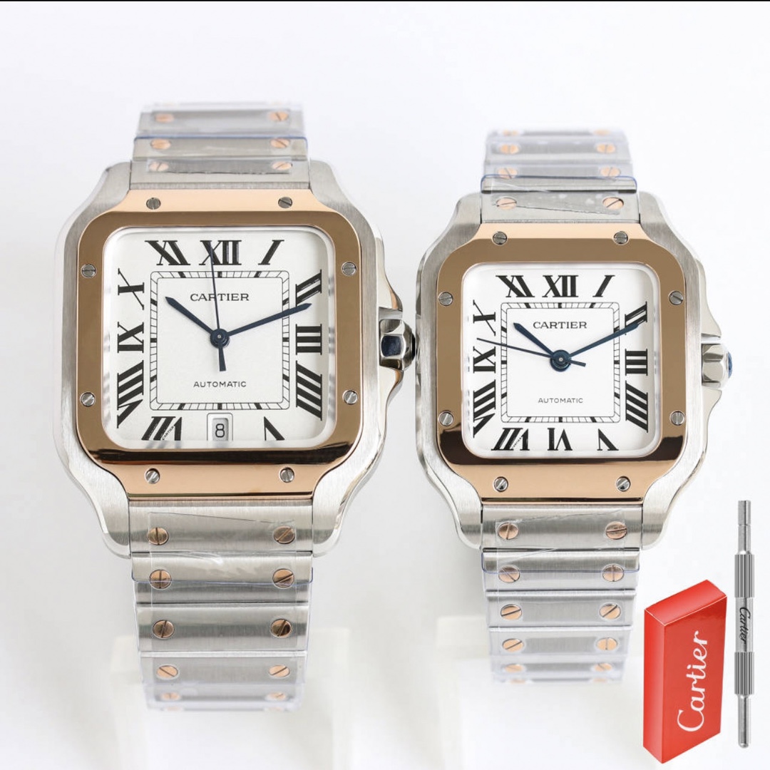Taiwan factory - Cartier SANTOS series watch
Technical features:
1 ? Mirror surface: Sapphire glass watch crystal + fisheye glass, glass electroplated anti-fingerprint + transparent film for the glass surface to be clearer
2 ? Strap: Stainless steel brace