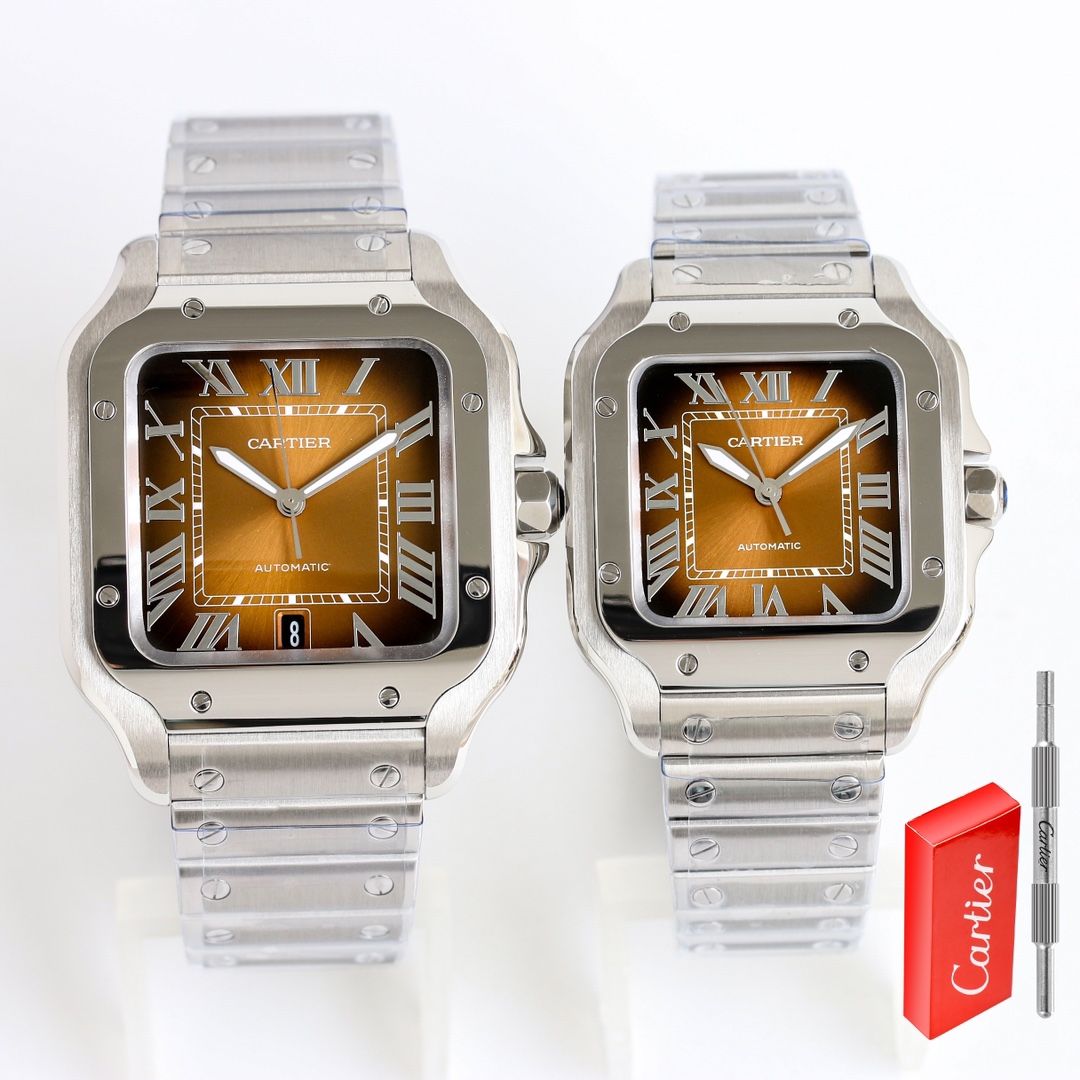 Taiwan factory - Cartier SANTOS series watch
Technical features:
1 ? Mirror surface: Sapphire glass watch crystal + fisheye glass, glass electroplated anti-fingerprint + transparent film for the glass surface to be clearer
2 ? Strap: Stainless steel brace