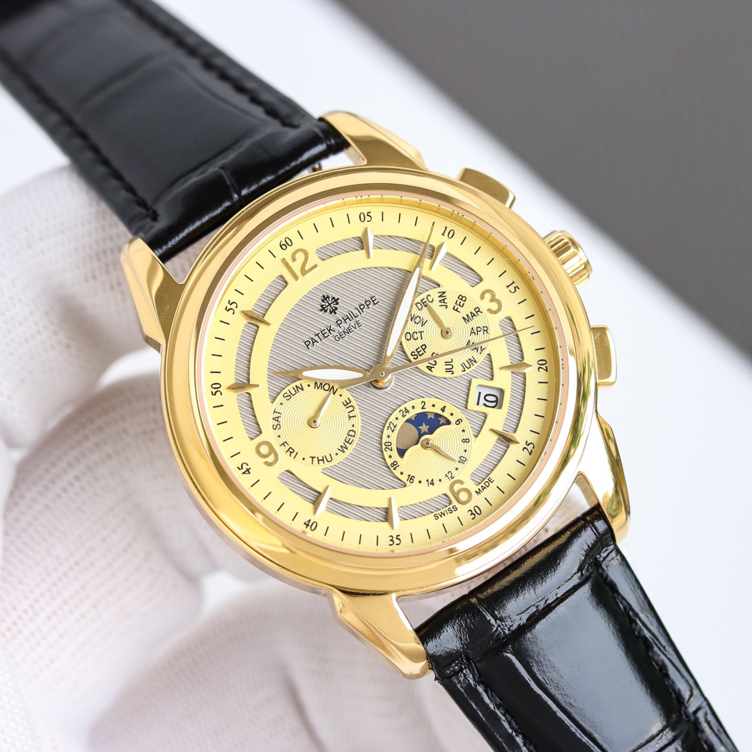 White shell 1450 Gold shell 1500
New RELEASE ?? Patek Philippe (real photo) Patek Philippe noble art piece! With imported 9100 kinetic multi-functional 7-hand movement (0 repairs) ??? Function (Kinetic, 24 hours, week, stars, month/moon/Sun) Imported 316 