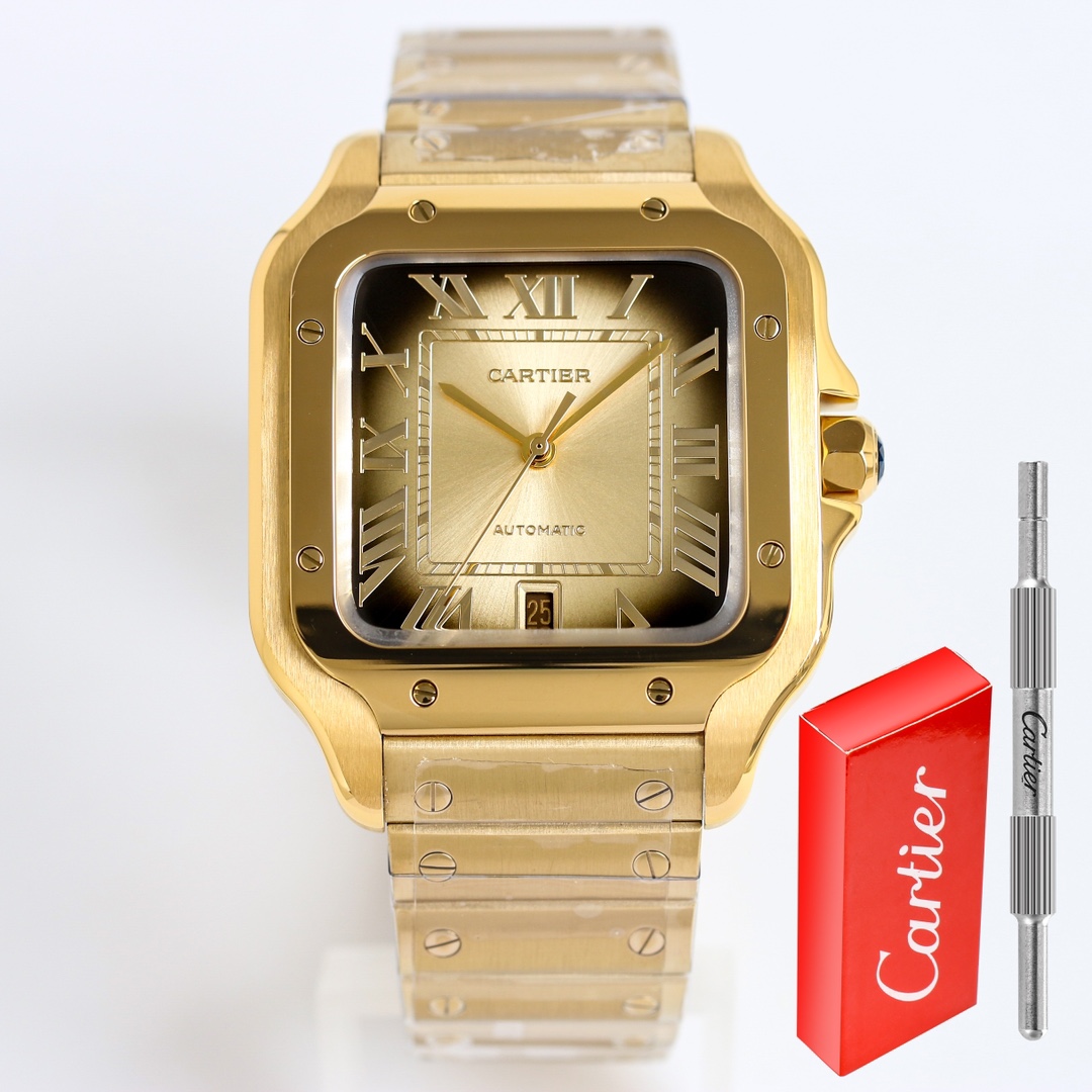 Manufactured in Taiwan - Cartier SANTOS series watches
Technical features:
1 ? Mirror surface: Sapphire glass watch crystal + fisheye glass, glass electroplated anti-fingerprint + transparent film for the glass surface to be clearer
2 ? Strap: Stainless s