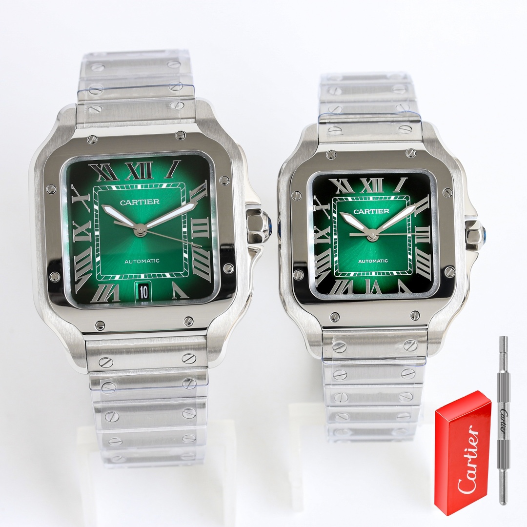 Taiwan factory - Cartier SANTOS series watch
Technical features:
1 ? Mirror surface: Sapphire glass watch crystal + fisheye glass, glass electroplated anti-fingerprint + transparent film for the glass surface to be clearer
2 ? Strap: Stainless steel brace