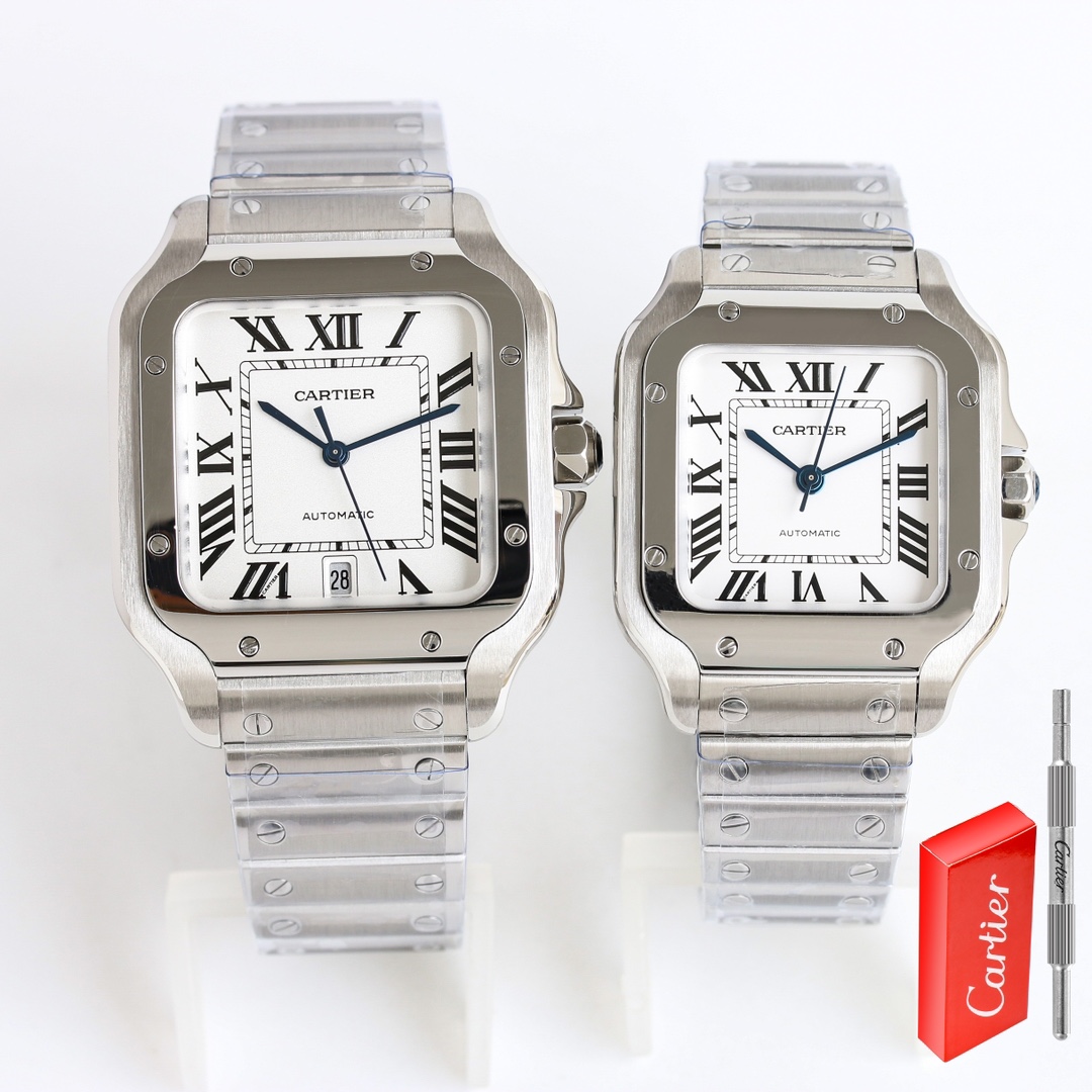 Taiwan factory - Cartier SANTOS series watch
Technical features:
1 ? Mirror surface: Sapphire glass watch crystal + fisheye glass, glass electroplated anti-fingerprint + transparent film for the glass surface to be clearer
2 ? Strap: Stainless steel brace