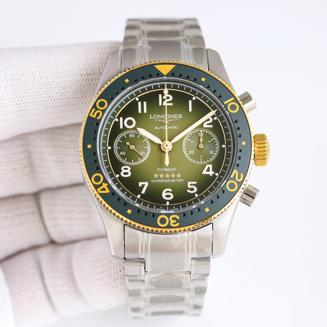SJ belt 1500 steel belt 1550
[New Release] : LONGINES Pioneer Collection ??MK2 watch Pioneer introduces the all-" new dial "flyback Chronograph!
1 ? 42mm in diameter, bi-directional rotating with green, coffee, black and blue ceramic matte ?c bezel, Arabi