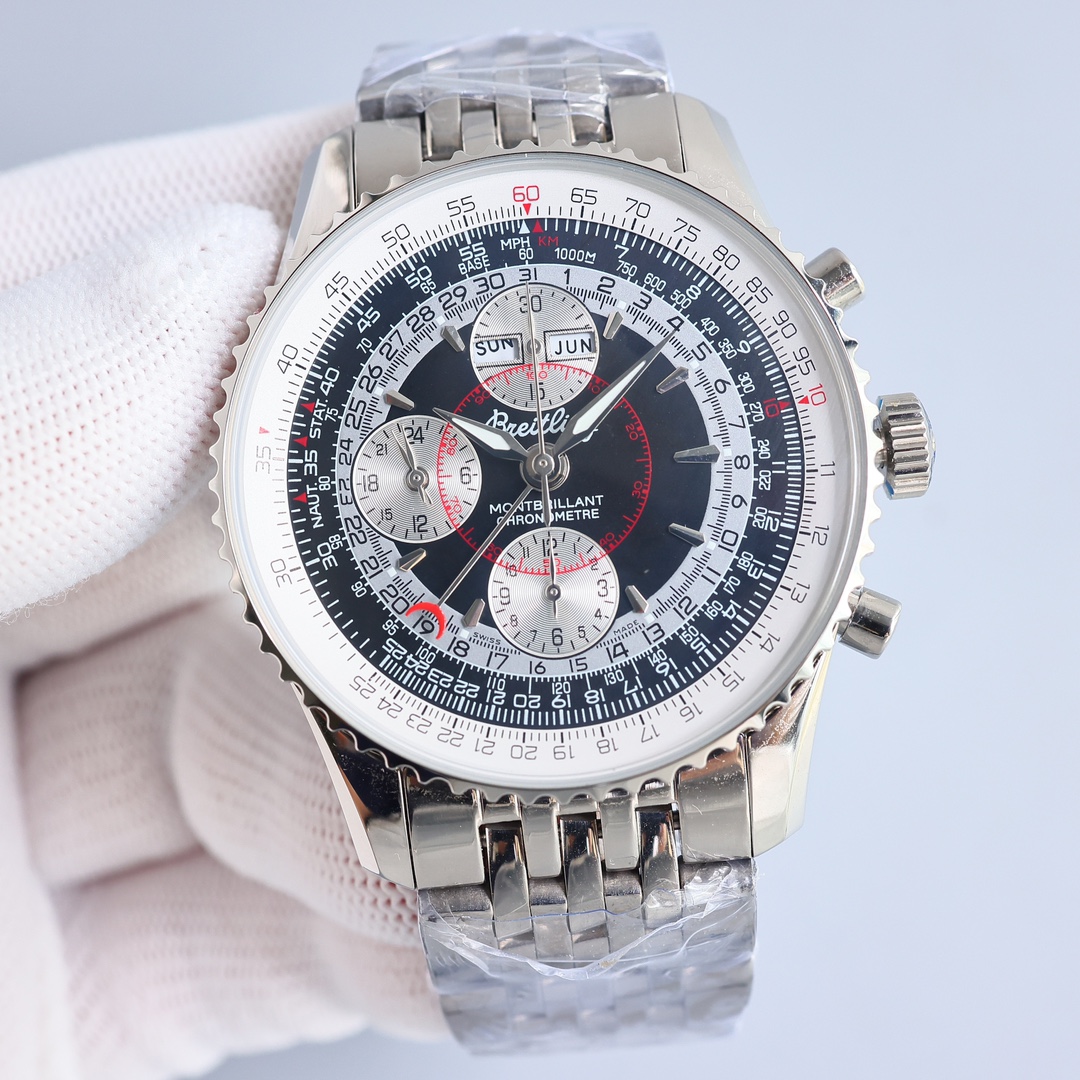 1900
BREITLING, Montblanc Chronograph A21033012 is coming!
1 ? This complex multi-functional chronograph has calendar, months, days of the week, 24-hour display, chronograph functions, etc. The dial is sharp and the time reading is clear. Each one is so c