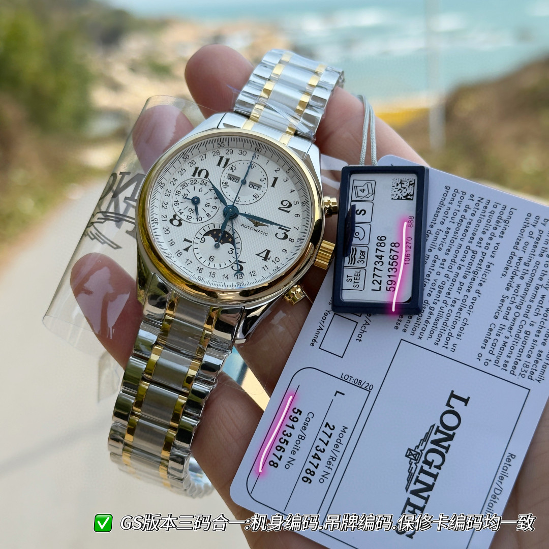 GS factory has once again reached the peak of reissue, meticulously crafting the Longines Master Moon Phase L2.773.4.78.6 watch - a collection of exquisite masterpieces in one piece, with an exquisite layout and an excellent appearance!
[Purchase three or