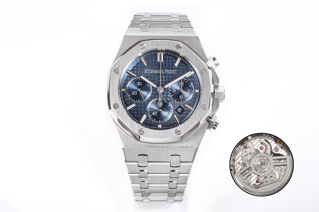 2023 New AP/ Audemars Piguet Royal Oak Series 26240 Chronograph, in the same style as the original (6-position small seconds transparent case movement Caliber4401 chronograph movement), The anti-glare sapphire high transparency glass dial is decorated wit