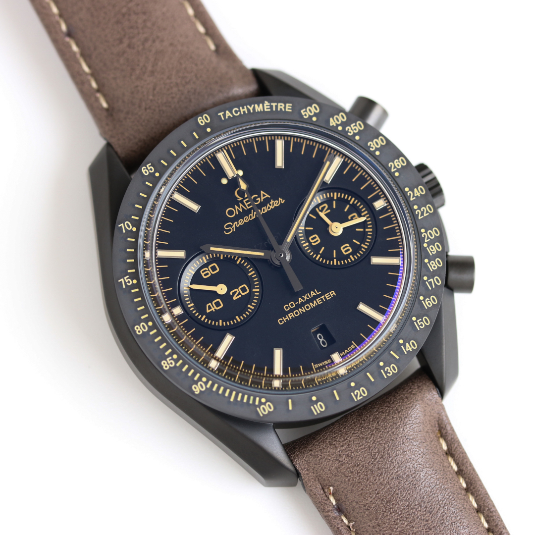 1850
TVS pioneer, OMEGA ??OB2 Speedmaster Moon Dark dial watch 311.92.44.51.01.005
44.25mm co-axial chronograph, in-house 9300 movement 3 o 'clock dial [12 hours] and [30 minutes] cumulative chronograph dial, all functions and appearance in accordance wit
