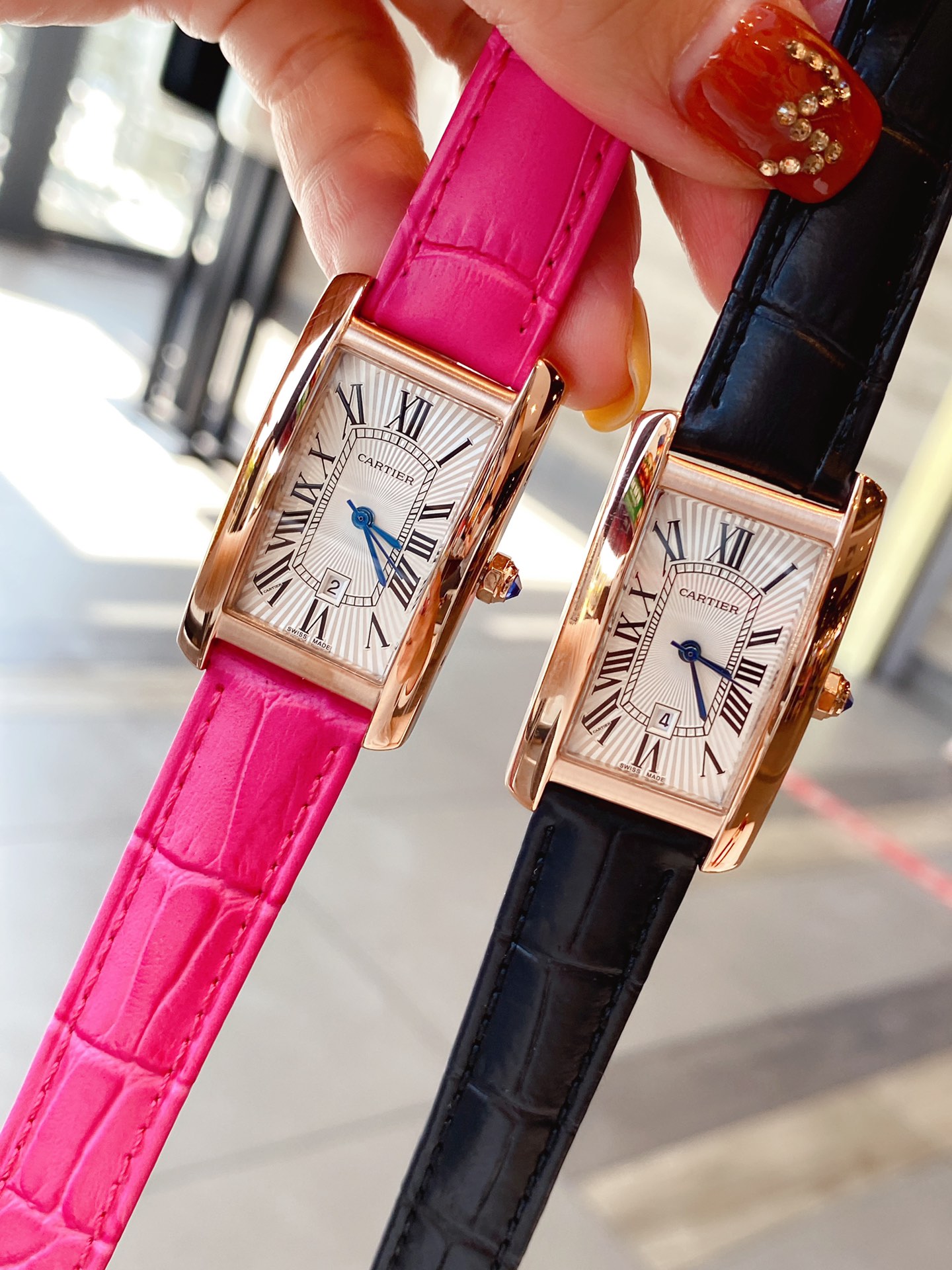 ?? [220 rose gold 240 diamonds +50] Cartier -Cartier Tank Americaine watch medium size Cartier classic, with stainless steel case, imported quartz movement, top-quality high-density mineral mirror, sword-shaped blue steel hands, with original polished fol