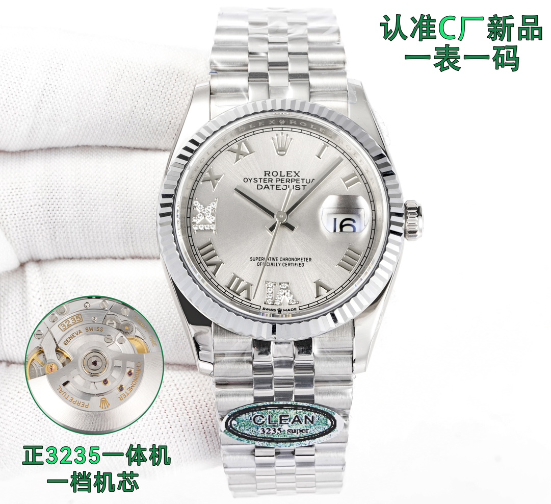 clean factory /C factory ROLEX Rolex Datejust series ??CM2 latest release, custom version one watch one code, popular model 36mm diameter Datejust 3235
??: Equipped with one-to-one Super 3235 integrated movement with adjustable calendar function, no stopp