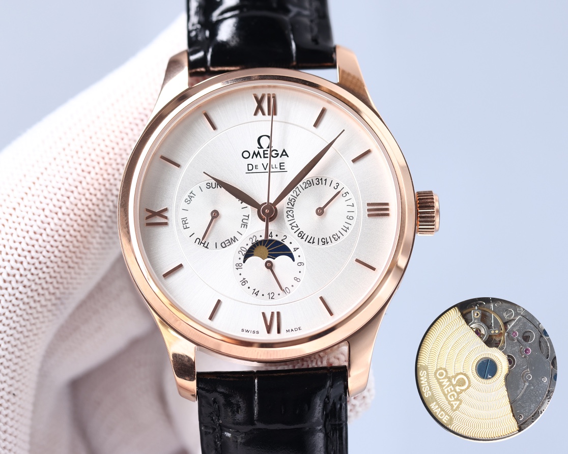 White shell 520, rose gold 540, steel band +20. ???? De Ville Classic multi-function watch 3 o 'clock 6 o 'clock with day date 24 hours moon phase function in 3836 movement (stable accurate timekeeping) The side of the case is decorated with brushed finis