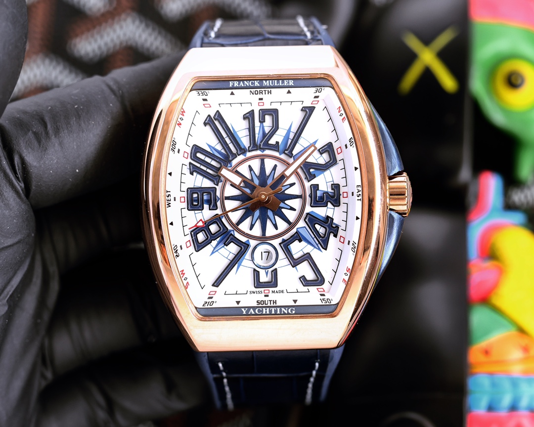 Perfect details ABF top quality new arrivals Franck Muller FM Vanguard Yachting V45 Yacht Series 44x54mm 1. The case is 100% original mold, especially the blue side grooves on the middle inner side of the sandwich structure case and the blue lugs protrudi