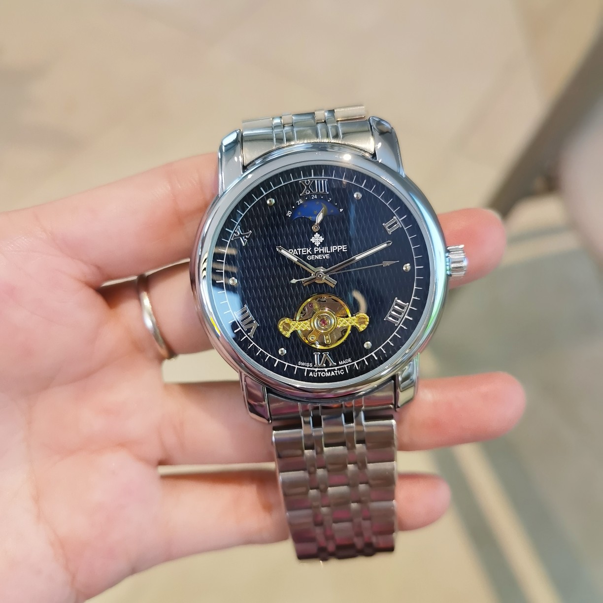 ?? Steel strap with ten butterfly clasp ?? White: P140, all black: P140, PATEK Philippe - PATEK PHIL IPPE[color] Six flywheel automatic Sun Moon Star mechanical ??, 12 letter position Day Time (Sun)[Sun] Night time (Moon)[Moon] with the finest materials a