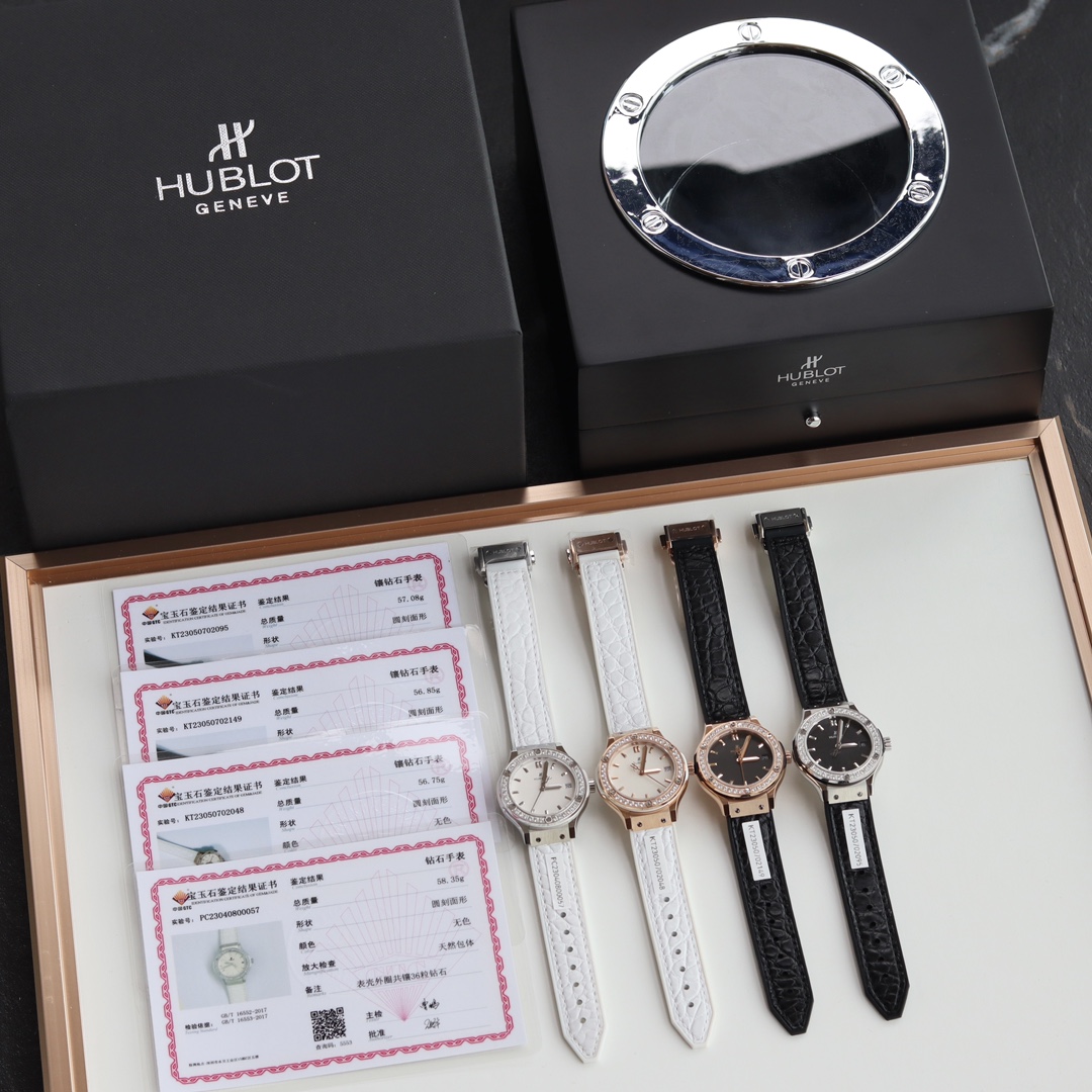 Original single Hublot Classic Fusion Collection! New Hublot women 33mm, real diamonds ?? quartz high-end watch, true original single level, all accessories interchangeable with the original, case set with 1.8 real diamonds 36, certified by GTC authority,
