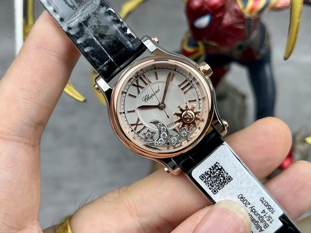 [Rose][Rose] Best Gift HAPPY Crocodile Leather Starry Sky Sun and Moon Dance SPORT 30 Size Mechanical [Rose] Sun, Moon and Stars Watch, for the Sun, Moon and stars to write an ever-moving and graceful ballet. Paired with a midnight dial made of stainless 