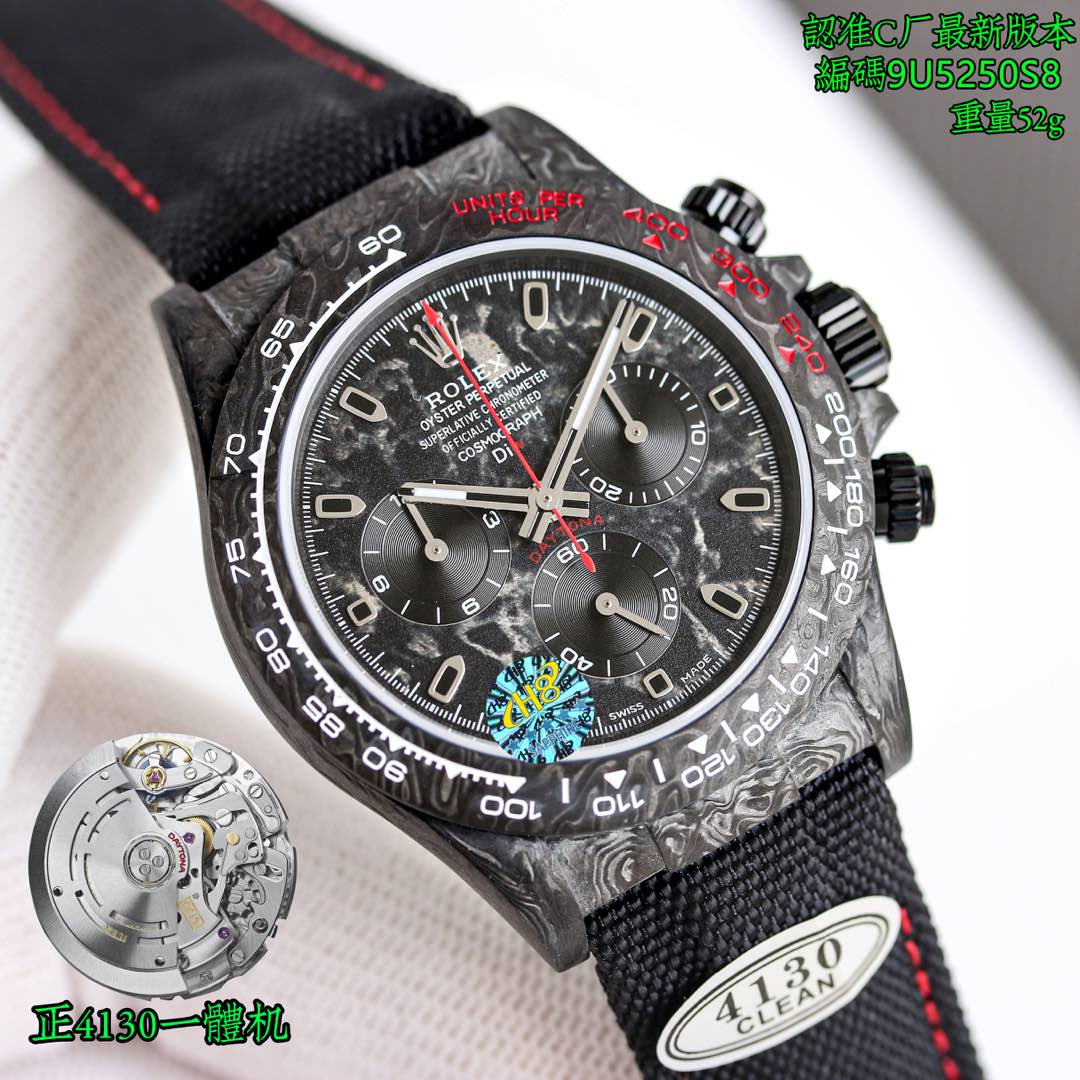 C factory /clean, must be a masterpiece, (updated custom ultra-light carbon fiber material, one case, one clasp, make the watch ?? watch MORE EASY and quick, comfortable to wear, full ??)
ROLEX Cosmochronograph Daytona carbon fiber integrated case custom 
