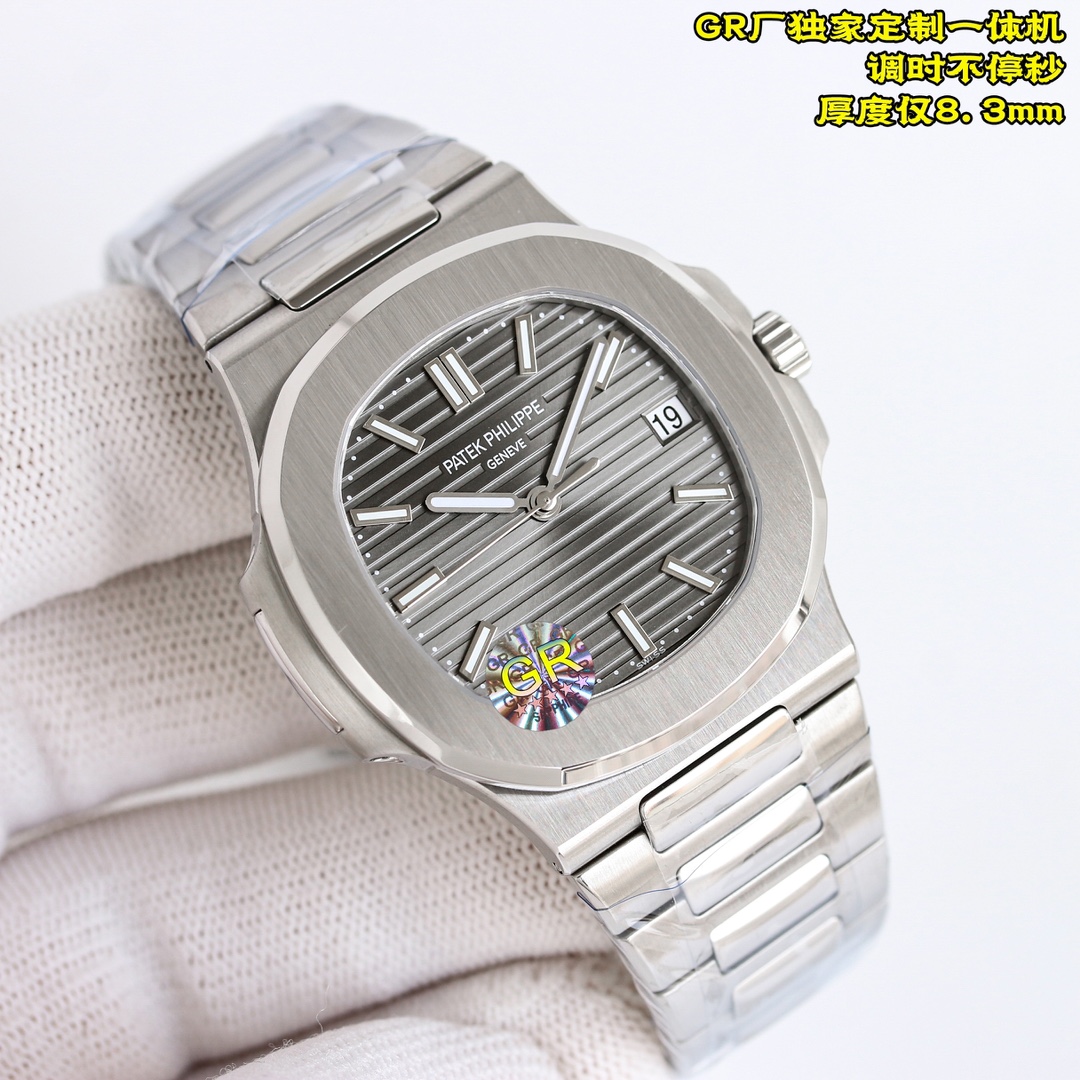 SJ white case 1300 gold case 1350
GR FACTORY, PP Patek Philippe Nautilus series ??MK1 CUSTOM all-IN-ONE machine, thickness only 8.3mm, adjusting hour hand without stopping seconds, adjusting hour hand without stopping seconds, adjusting hour hand without 