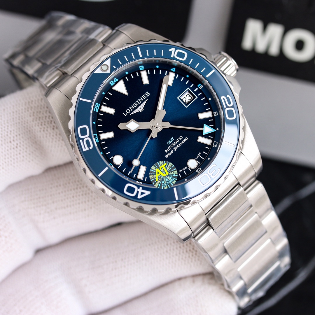 Here we go!! Longines HYDROCONQUEST Diver collection adds a new GMT (Dual Time zone) mechanical watch
Hour, minute, second and date display. 24-hour hands with time zone functionality
Inspired by water sports, the collection features a unidirectional rota