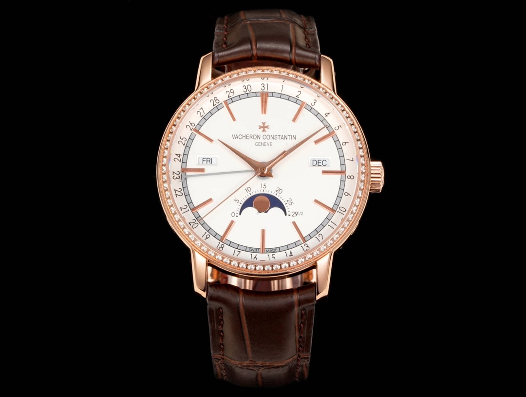 Vacheron Constantin Traditionnelle Full Calendar watch with diamond setting at the back
[Model] : 4010T/O00R-B344/B740/B345
?? Case ?? : 41mm in diameter, 13.7mm in thickness, stepped round case and lugs, grooved case back. Polished and polished, it prese