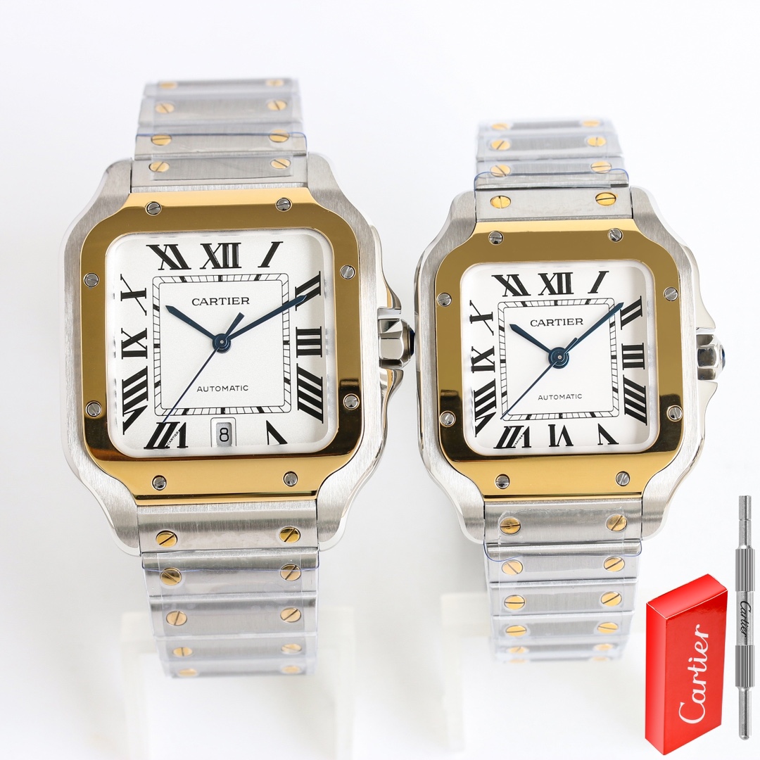 ?? Taiwan factory production - Cartier SANTOS series watch
Technical features:
1 ? Mirror surface: Sapphire glass watch crystal + fisheye glass, glass electroplated anti-fingerprint + transparent film for the glass surface to be clearer
2 ? Strap: Stainle