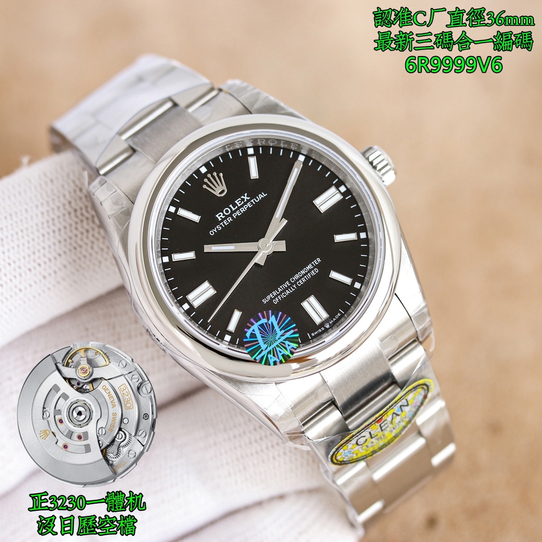 Uniform 1450??????clean factory /c factory Oyster Perpetual 126000 3230 movement Certified watch ?? Code 6R9999V6 with NFC card, three codes in one 36mm watch ?? buckle code 5ZS, bevel sharp edge stud, full of details

In the true 3230 integrated movement