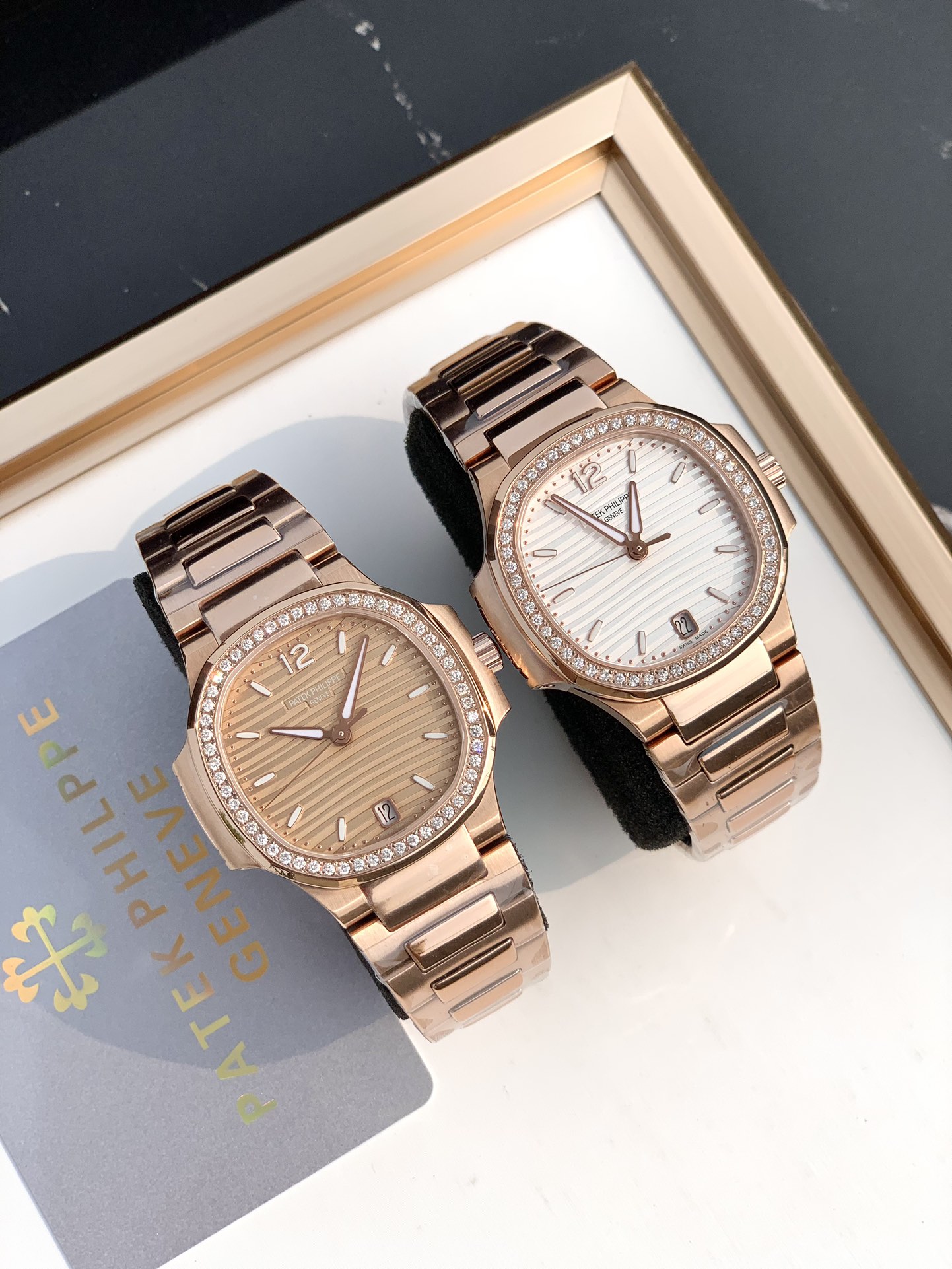 ?? 3900
Patek Philippe sporty Elegance NAUTILUS collection
Classic Hot and popular Nautilus Real Diamond ?? for women! The 35mm dial is set with 56 vs1.8 real diamonds. About one carat! Hold Gtc China's authoritative appraisal certificate. 100% guarantee 