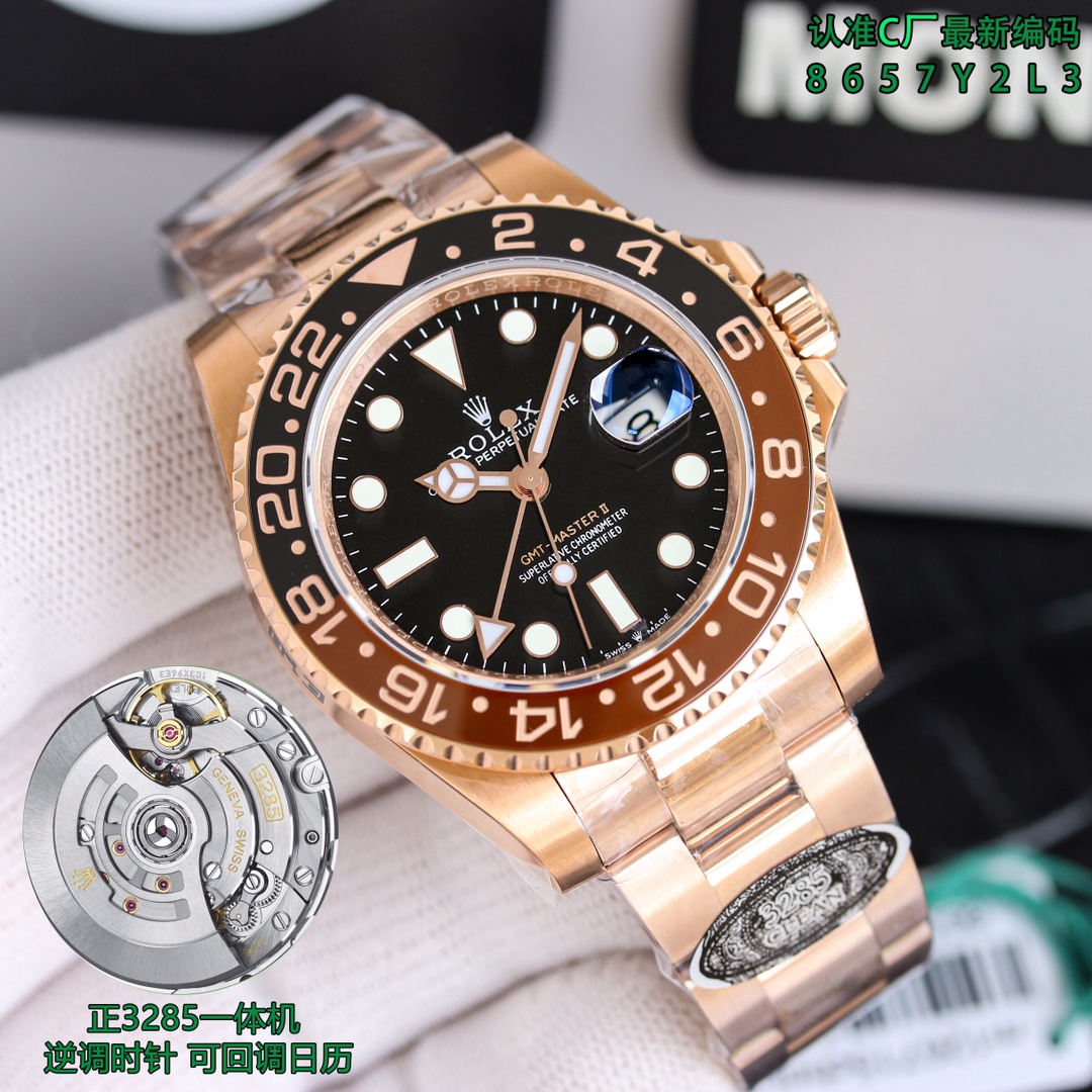 Best value for money, affordable, 3285 all-in-one machine, counterclockwise, date back!
C? factory, ROLEX GMT series best match original ceramic custom one-piece ceramic bezel, COLA bezel mouth color matching, one-piece bezel mouth, no stitching, you are 