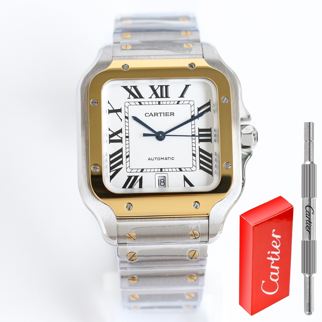 Taiwan factory - Cartier SANTOS series watch
Technical features:
1 ? Crystal: Sapphire crystal with ten fisheye glass
2 ? Strap: Stainless steel bracelet, Italian cowhine strap, head grain leather technique consistent with the original, no glue splicing, 