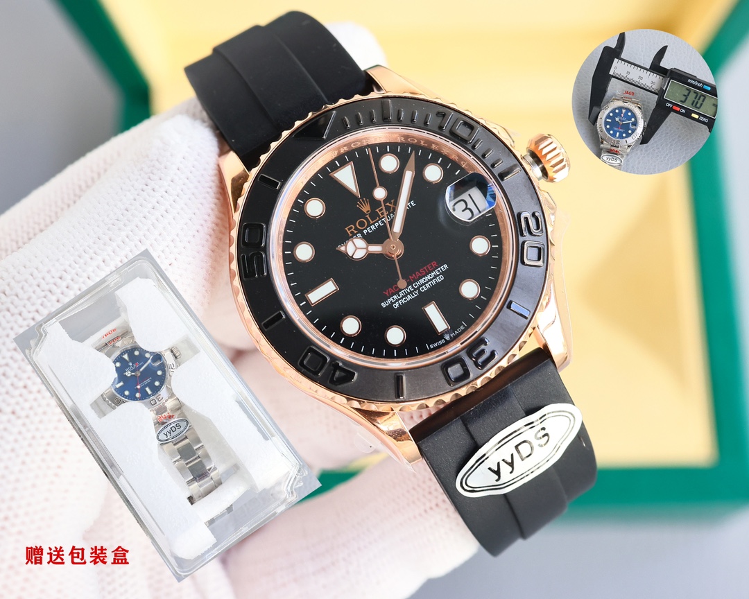 White 1150- Gold 1200.
Order now and get a Rolex special storage case
yyDS factory upgrade 37mm Yacht Master series correction details
1. Use independent electroplating process, no white spots in dead corners 2. Steel head grains are solid steel cnc machi