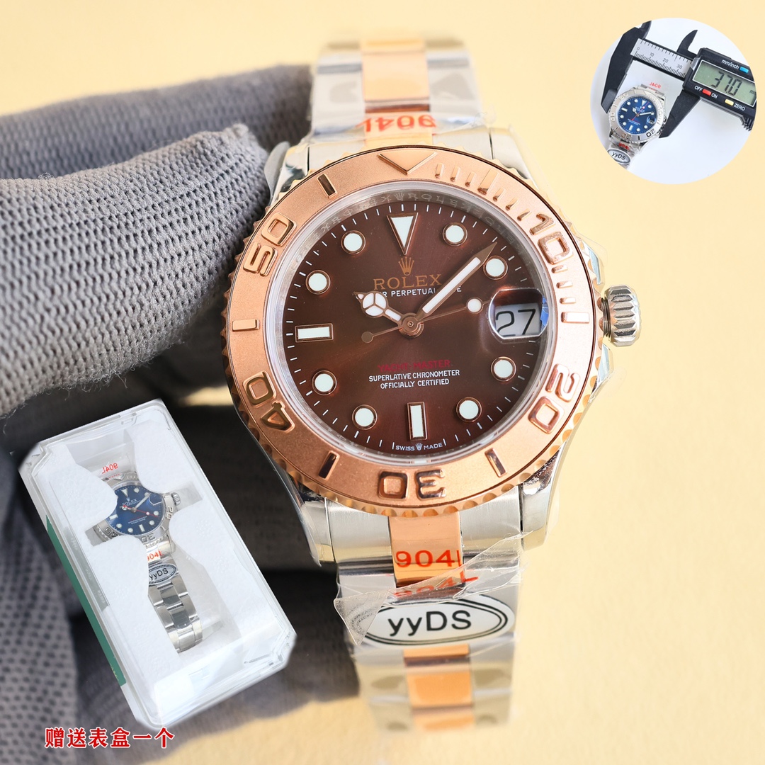 White case 1150 Gold case 1200
Order now and get a Rolex special storage case
yyDS factory upgrade 37mm Yacht Master series correction details
1. Use independent electroplating process, no white spots in dead corners 2. Steel head grains are solid steel c