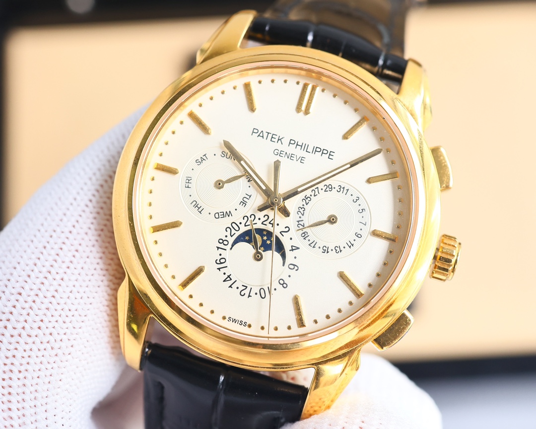 White 1300- Gold 1350.
V4 upgrade "Button" upgrade original replica mold, Patek. Philippe Super Complication Chronograph collection! Carefully crafted, in terms of details:
1: The team spent more than two years meticulously designing, sparing no cost, dar