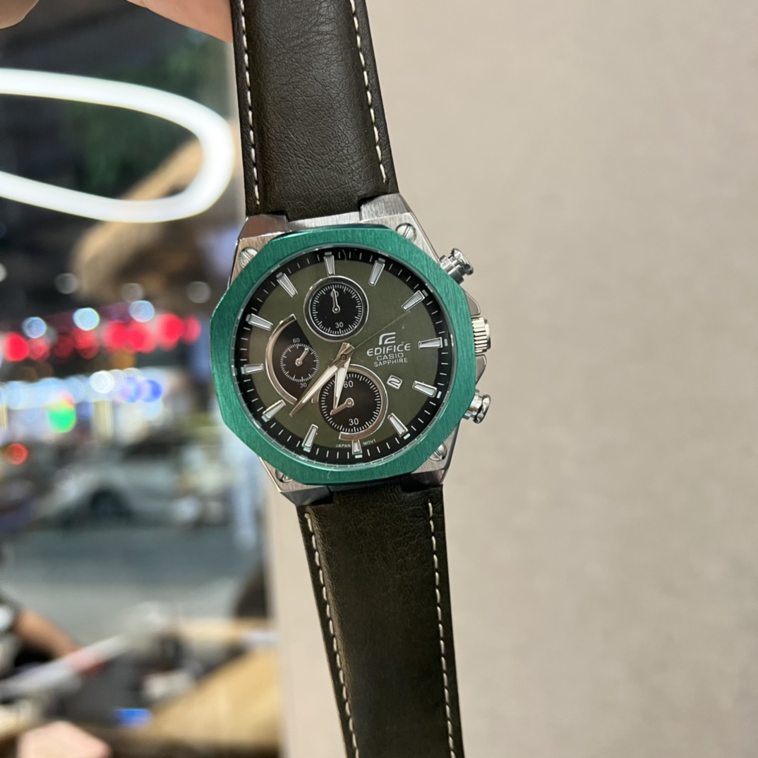 75 Brand: Casio, type: New 6-hand; Movement: Quartz movement, mirror: Top-quality gold and steel coated scratch-resistant mirror, calfskin strap: Size: 42mm diameter 13mm thickness.