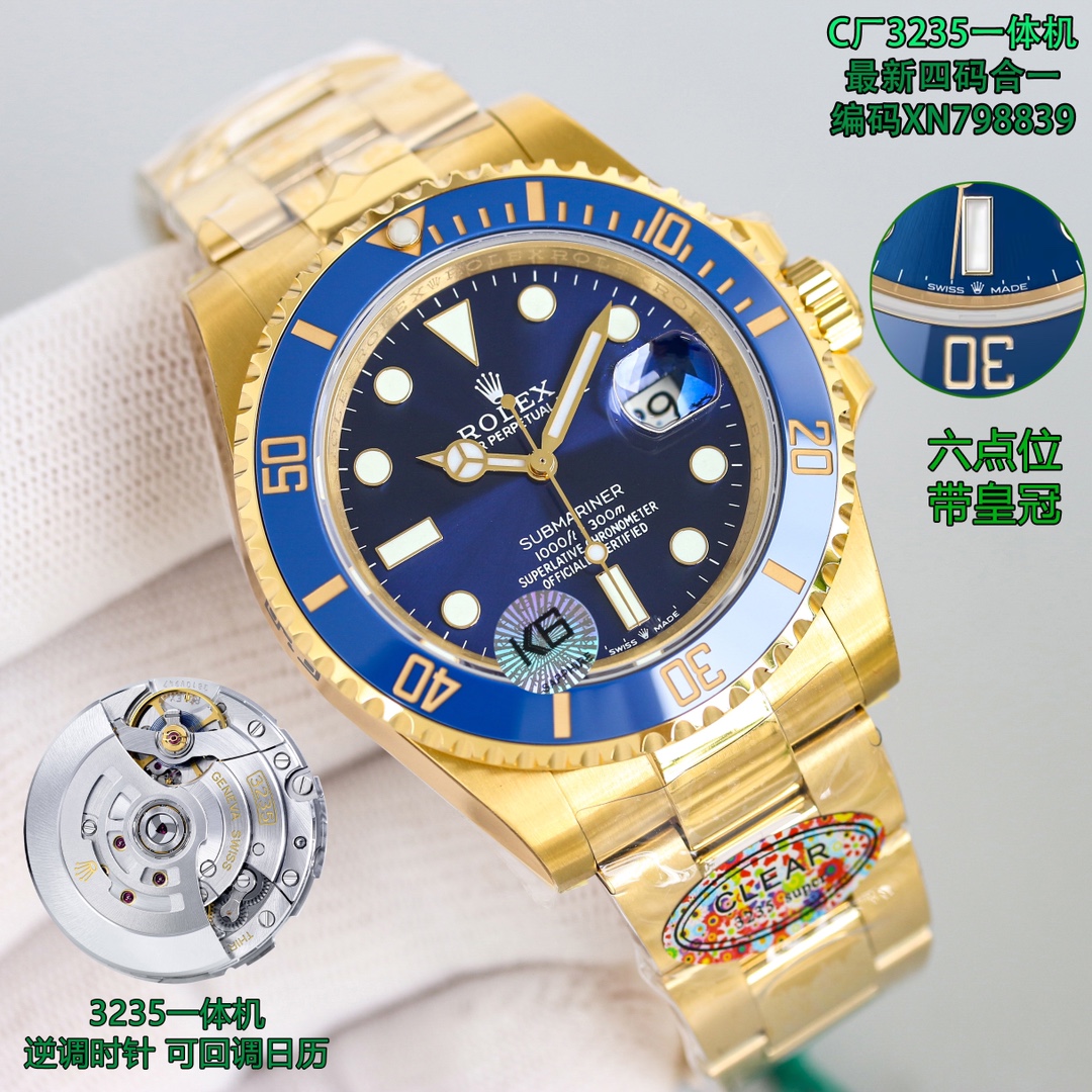 Special offer, high cost-performance ratio version, counterclockwise C factory gold blue ghost 3235 all-in-one machine, four code in one with NFC card ?? Counterclockwise, adjustable date, wristwatch ?? code, XN798839, wristwatch clasp code F80
C factory 