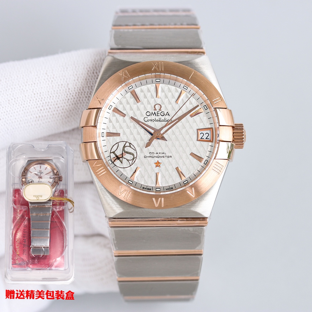 White steel 1300 gold shell 1350
New 38 size Constellation
"Market Top Edition, Original Mold" in the name of classic, showcases the extraordinary. The 38mm Omega Fifth generation Double English Constellation collection watch perfectly showcases the uniqu