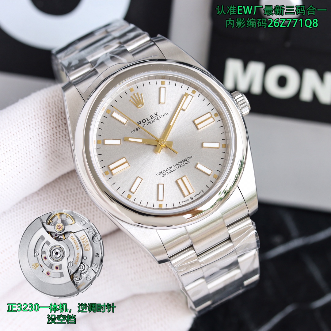 EW, US edition, ROLEX Foam dial RoLEX Oyster Perpetual Series 124300 custom 3230 all-IN-ONE machine, three codes in ONE with NFC induction CARD, watch ?? code 26Z771Q8, watch ?? buckle code U9G, 41mm in diameter, Only color-matched dial, bevel and bevel b