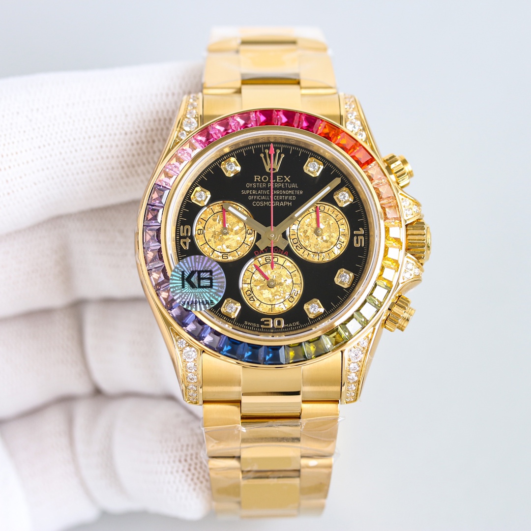 Platinum eye gold white same: 2100
TW Factory
Over the Rainbow Peak -- Rolex Rainbow Bezel Daytona
Platinum eye Cal.7750 Mechanical Chronograph,
The "Rainbow Daytona II" case and strap are polished from 316L stainless steel, each case case is processed wi