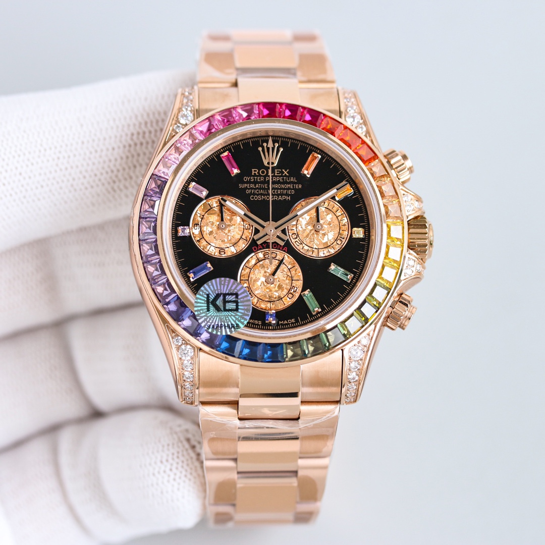 Platinum eye gold white same: 2100
TW Factory
Over the Rainbow Peak -- Rolex Rainbow Bezel Daytona
Platinum eye Cal.7750 Mechanical Chronograph,
The "Rainbow Daytona II" case and strap are polished from 316L stainless steel, each case case is processed wi
