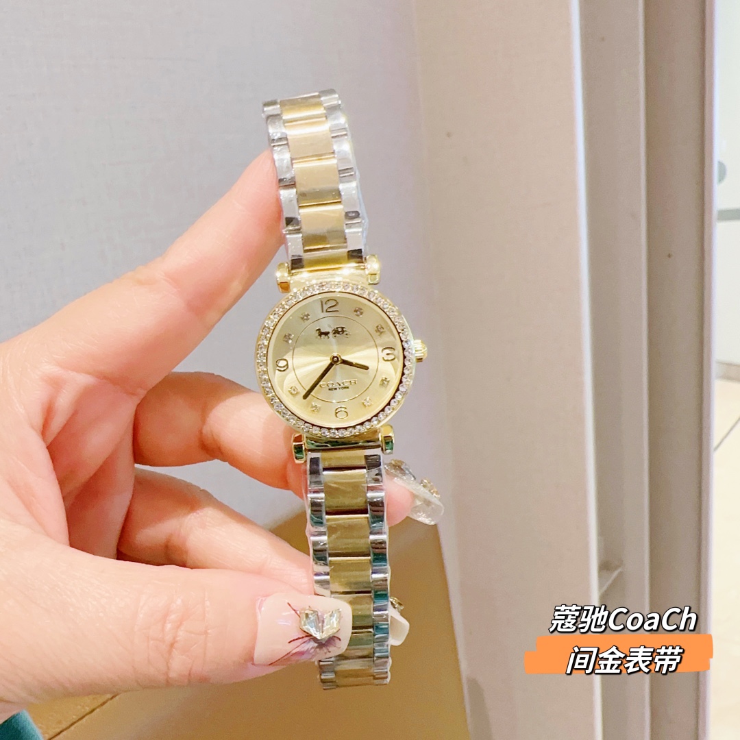 ??85 COACH/ Coach CARY series 30mm diameter 30m life water-resistant calfskin strap quartz watch