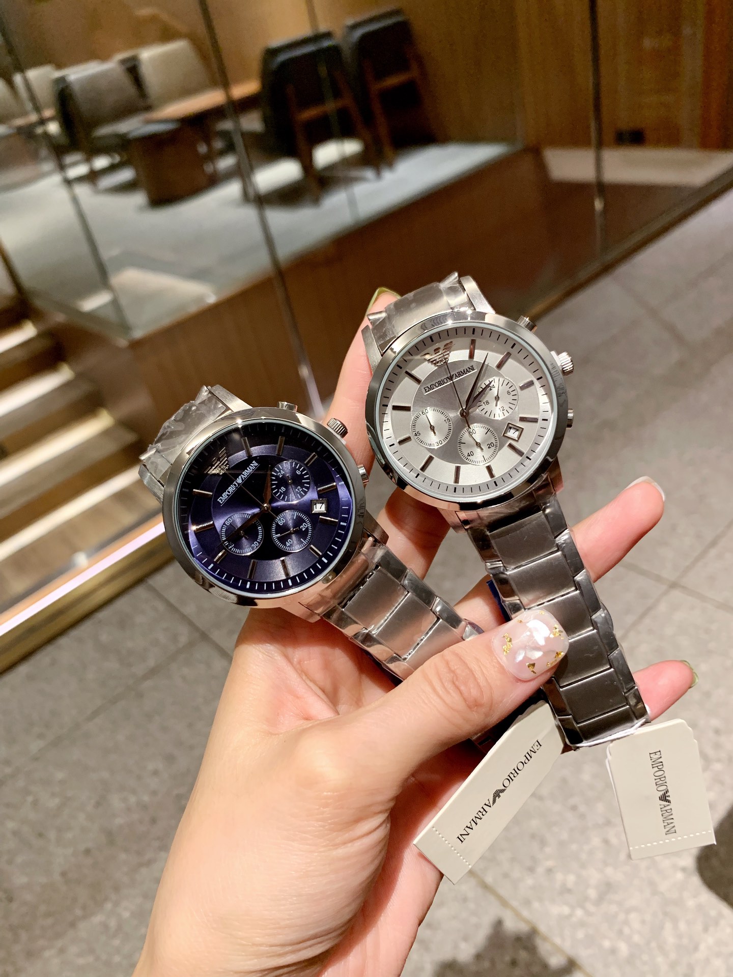 ??????????85 Armani, men 's six-hand movement, solid steel strap ~ ~