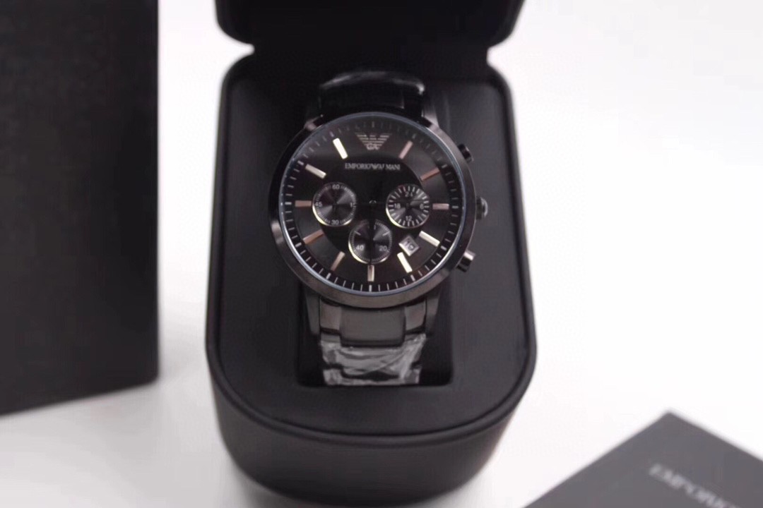 ??85 brand Armani Armani model: AR2458 white dial AR2448 Blue dial AR2434 Black dial imported quartz movement 'Mineral tempered glass mirror' stainless steel bracelet Invisible double lock 'Three-eye Chronograph date window' Most popular watch in Basel Ar