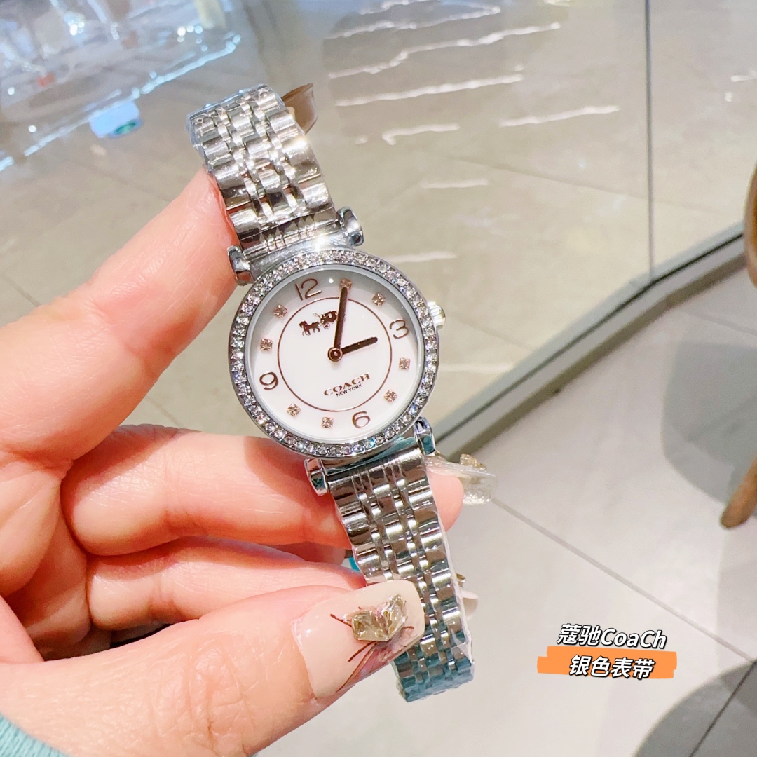 ??85COACH CARY series 30mm diameter 30m life water-resistant calfskin strap quartz watch