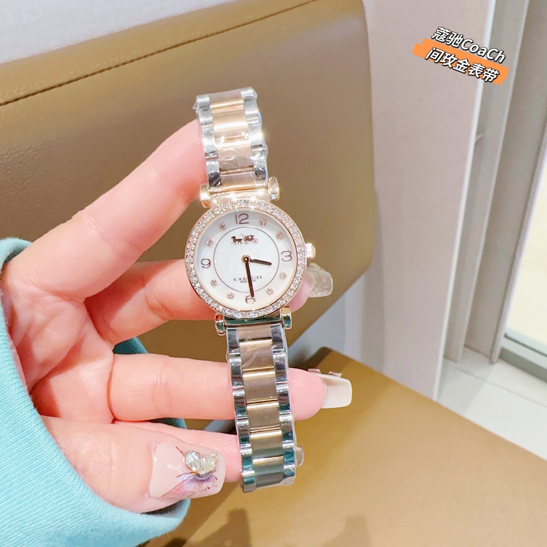 ??85COACH CARY series 30mm diameter 30m life water-resistant calfskin strap quartz watch